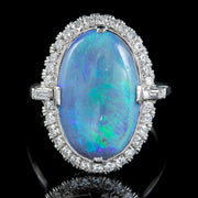 Art Deco Style Black Opal Diamond Ring Platinum 7ct Opal