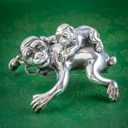 Vintage Chimpanzee And Baby Brooch Sterling Silver