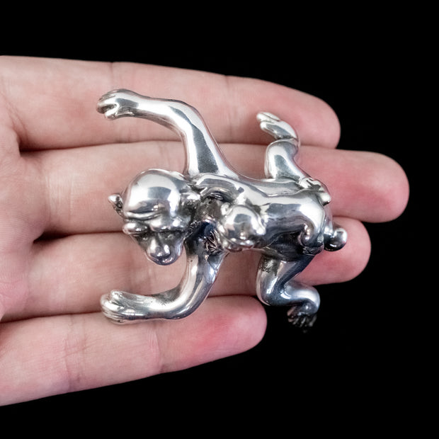 Victorian Style Chimpanzee And Baby Brooch Sterling Silver