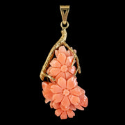 Vintage Coral Flower Pendant 9ct Gold Dated 1979