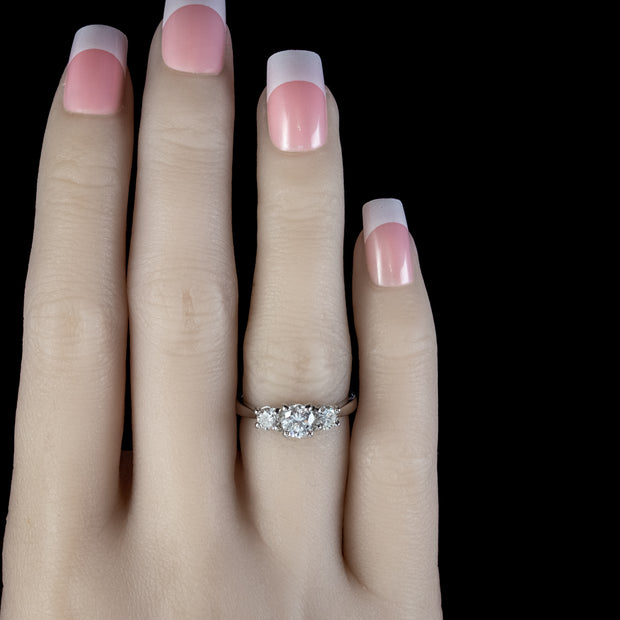 Vintage Diamond Trilogy Engagement Ring 18ct White Gold 1.10ct Of Diamond