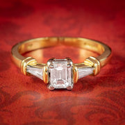 Vintage Emerald Cut Diamond Trilogy Ring 18ct Gold 0.91ct Of Diamond Dated 1996