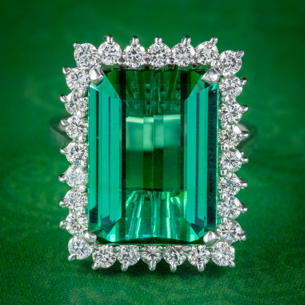 Vintage Green Tourmaline Diamond Ring 18ct Gold 12ct Tourmaline 2.40ct Of Diamond