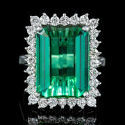 Vintage Green Tourmaline Diamond Ring 18ct Gold 12ct Tourmaline 2.40ct Of Diamond