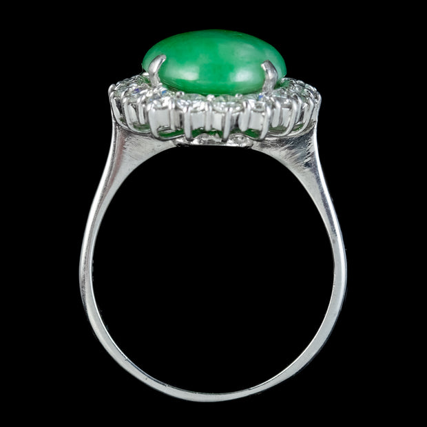 Vintage Jade Diamond Cluster Ring 18ct White Gold 8ct Jade 1.50ct Of Diamond