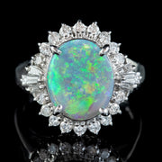 Art Deco Style Opal Diamond Cluster Ring Platinum 2.64ct Opal 0.66ct Diamond