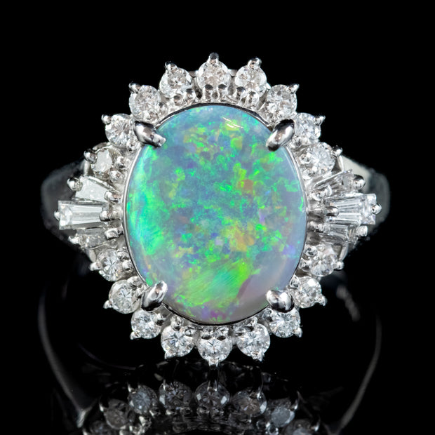 Art Deco Style Opal Diamond Cluster Ring Platinum 2.64ct Opal 0.66ct Diamond