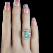 Vintage Opal Diamond Ring 18ct Gold 6ct Natural Opal 1.60ct Of Diamond