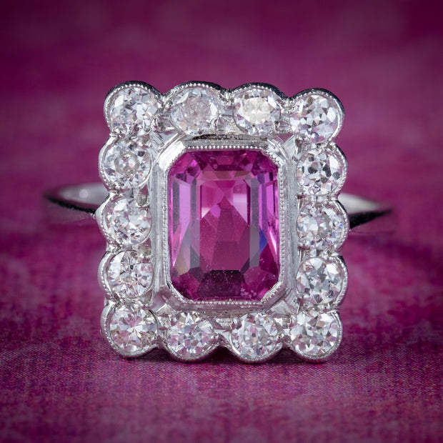 Vintage Pink Sapphire Diamond Ring Platinum 1.80ct Sapphire 1.20ct Diamond