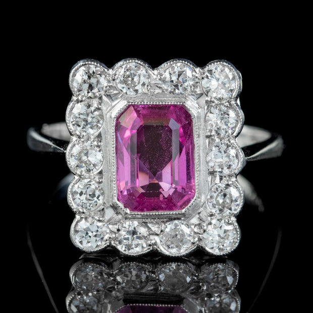 Art Deco Style Pink Sapphire Diamond Ring Platinum 1.80ct Sapphire 1.20ct Diamond