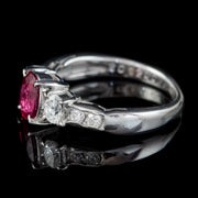 Vintage Ruby Diamond Trilogy Ring Platinum 0.92ct Ruby 0.37ct Of Diamond