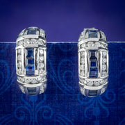 Vintage Sapphire Diamond Half Hoop Earrings 18ct White Gold