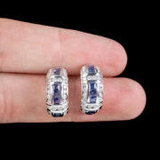 Vintage Sapphire Diamond Half Hoop Earrings 18ct White Gold