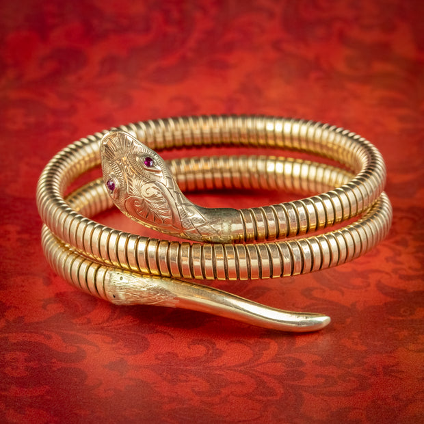 Vintage Snake Bangle 9ct Gold Ruby Eyes Dated 1955