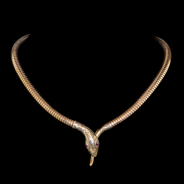Vintage Snake Collar Necklace 9ct Gold Ruby Eyes Dated 1982