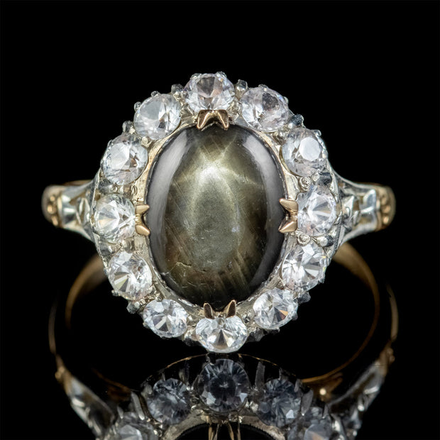 VINTAGE STAR SAPPHIRE TOPAZ RING 9CT GOLD 3CT SAPPHIRE FRONT