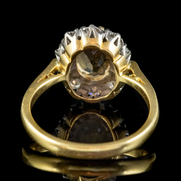 Victorian Style Yellow Topaz Diamond Ring 18ct Gold 2.50ct Topaz Dated 1976