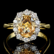 Victorian Style Yellow Topaz Diamond Ring 18ct Gold 2.50ct Topaz Dated 1976