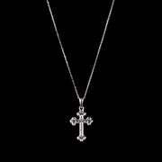Vintage 0.50Ct Diamond Cross Pendant And Chain 18Ct White Gold
