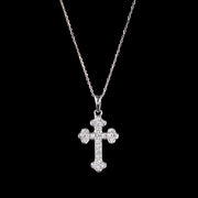Vintage 0.50Ct Diamond Cross Pendant And Chain 18Ct White Gold