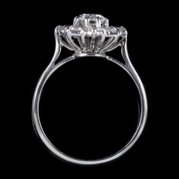 Vintage 1.50Ct Diamond Cluster Ring 18Ct White Gold Circa 1950