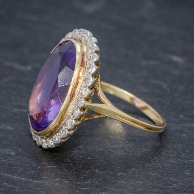 Vintage 12Ct Amethyst Diamond Cocktail Ring 18Ct Gold Dated 1989