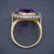 Vintage 12Ct Amethyst Diamond Cocktail Ring 18Ct Gold Dated 1989