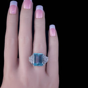 Vintage Aquamarine Diamond Cocktail Ring hand