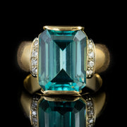 Vintage 7Ct Emerald Cut Blue Zircon Diamond Ring 18Ct Gold Circa 1960