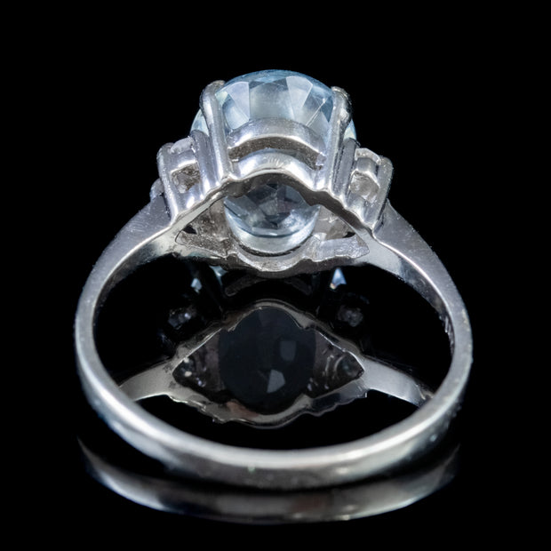 Vintage Aquamarine Diamond 14Ct White Gold Ring Circa 1940