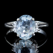 Vintage Aquamarine Diamond 14Ct White Gold Ring Circa 1940