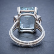 Vintage Aquamarine Diamond Ring 14Ct White Gold 15Ct Emerald Cut Aqua