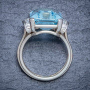 Vintage Aquamarine Diamond Ring 14Ct White Gold 15Ct Emerald Cut Aqua