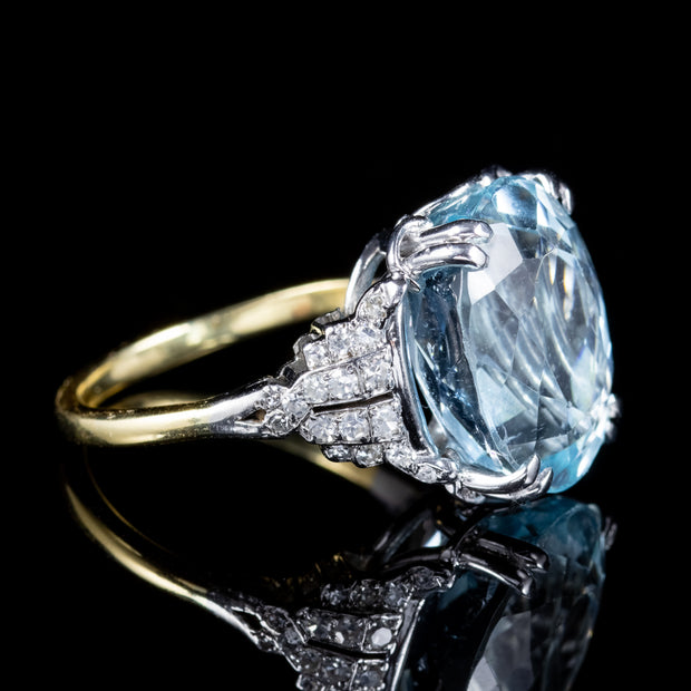 Vintage Aquamarine Diamond Ring 18Ct Gold 13Ct Aqua Circa 1940