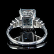 Vintage Aquamarine Diamond Ring Platinum 4Ct Emerald Cut Aqua