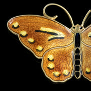 Vintage Butterfly Brooch Guilloche Enamel Silver Norwegian Hroar Prydz Circa 1950