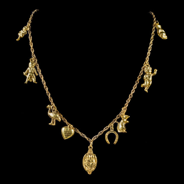 Vintage Charm Necklace 18Ct Gold Gilt Silver Chain Circa 1947