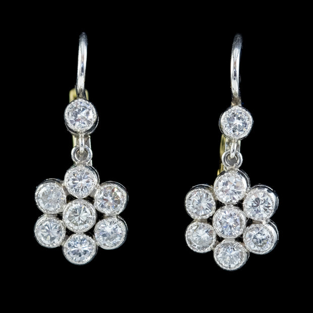 Vintage Diamond Cluster Daisy Earrings 18Ct Gold Platinum 1.60Ct Of Diamond
