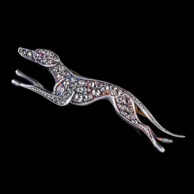 Diamond Greyhound Brooch 18Ct Gold Silver