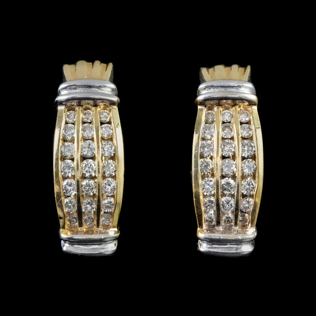 Vintage Diamond Half Hoop Cluster Earrings 18Ct Gold 1.26Ct Of Diamond