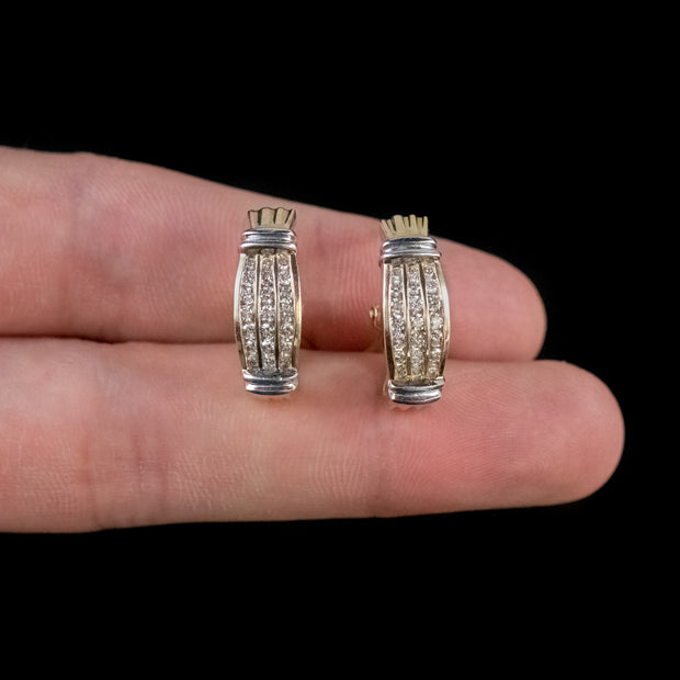 Vintage Diamond Half Hoop Cluster Earrings 18Ct Gold 1.26Ct Of Diamond