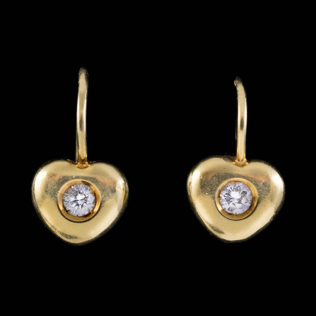 Vintage Diamond Heart Earrings 18Ct Gold Lever Backs