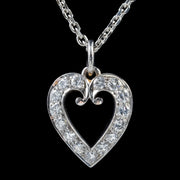 Vintage Diamond Heart Pendant Necklace 18Ct White Gold Chain 1.20ct Of Diamond