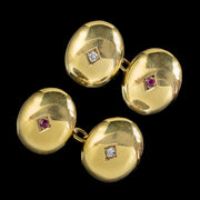 Vintage Diamond Ruby Cufflinks 15Ct Gold