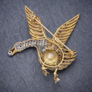 Vintage Diamond Swan Brooch 18ct Gold 2.50Ct Diamond Pearl Egg
