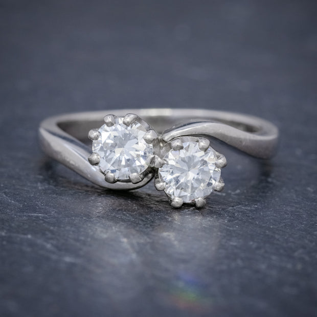 Edwardian Style Diamond Toi Et Moi Twist Ring front