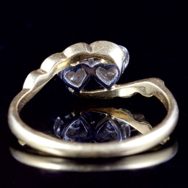 Vintage Double Heart Diamond Ring 18Ct Gold 1971