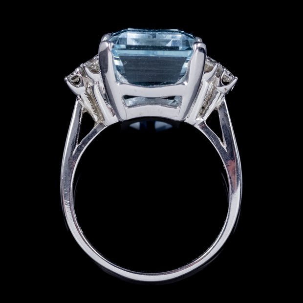 Vintage Emerald Cut Aquamarine Diamond Ring 14Ct Gold