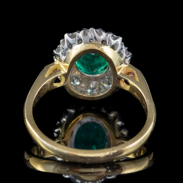 Vintage Emerald Diamond Cluster Ring 18Ct Gold Platinum Circa 1930