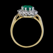 Vintage Emerald Diamond Cluster Ring 18Ct Gold Platinum Circa 1930